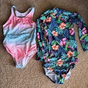 Freestyle Girls Two-Piece Swim Set in Pink, Blue, Navy & Green